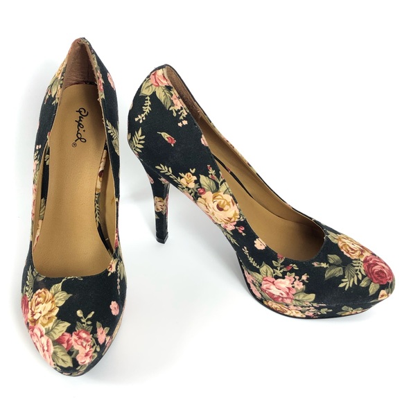 Qupid Women’s Floral Stiletto Platform Pump Heels Size 10 - Picture 8 of 15